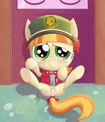 Size: 1220x1410 | Tagged: explicit, artist:a6p, afterglow, aftersex, alternate version, bedroom eyes, blushing, blushing profusely, bow, creampie, cum, cum on hair, cum on tail, cum pool, dripping, dripping cum, excessive cum, facial, female, filly guides, foalcon, g4, implied straight, imported from derpibooru, looking at you, nudity, offscreen character, pony, prostitution, solo, solo female, tag-a-long, tail bow, thin mint, underhoof