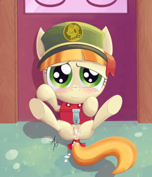 Size: 1220x1410 | Tagged: explicit, artist:a6p, afterglow, aftersex, alternate version, bedroom eyes, blushing, blushing profusely, bow, creampie, cum, cum on hair, cum on tail, cum pool, dripping, dripping cum, excessive cum, facial, female, filly guides, foalcon, g4, implied straight, imported from derpibooru, looking at you, nudity, offscreen character, pony, prostitution, solo, solo female, tag-a-long, tail bow, thin mint, underhoof