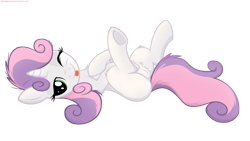 Size: 6000x3375 | Tagged: explicit, artist:illuminatiums, sweetie belle, absurd resolution, female, fluffy, foalcon, g4, human vulva, human vulva on pony, imported from derpibooru, nudity, on back, pony, simple background, solo, solo female, transparent background, unicorn, vagina, vulva, wink