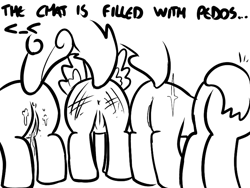 Size: 800x600 | Tagged: explicit, artist:pokehidden, apple bloom, babs seed, scootaloo, sweetie belle, anus, butt, cum, cutie mark crusaders, earth pony, female, filly, foal, foalcon, g4, imported from derpibooru, monochrome, nudity, pegasus, plot, plotline, pony, raised tail, simplistic anus, tail, unicorn, vulva