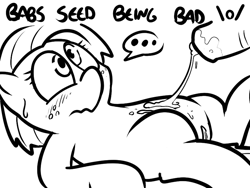 Size: 800x600 | Tagged: explicit, artist:pokehidden, babs seed, cum, female, foalcon, g4, imported from derpibooru, male, nudity, penis, straight, vulva