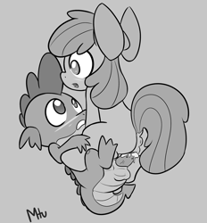 Size: 1280x1379 | Tagged: explicit, artist:miketheuser, apple bloom, spike, accidental creampie, anus, blushing, butt, cowgirl position, creampie, cum, cute, cute porn, dragon, female, foalcon, g4, imported from derpibooru, male, monochrome, nudity, penis, plot, sex, ship:spikebloom, straight, unwanted cumshot, vulva
