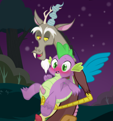 Size: 911x978 | Tagged: explicit, artist:opticunt, spike, age difference, anal fingering, blushing, discord, draconequus, dragon, fingering, foalcon, g4, gay, imported from derpibooru, male, night, nudity, penis, sex, ship:dispike, shipping, size difference, source needed, useless source url