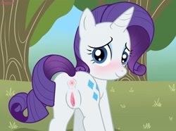 Size: 3500x2600 | Tagged: explicit, artist:unistar, rarity, anus, blushing, female, filly, filly rarity, foal, foalcon, g4, imported from derpibooru, nudity, pony, presenting, show accurate, show accurate porn, solo, solo female, tree, unicorn, vagina, vaginal secretions, younger
