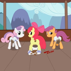 Size: 2000x2000 | Tagged: explicit, grotesque, artist:launny, apple bloom, scootaloo, sweetie belle, anus, balcony, butt, cutie mark crusaders, diaper, diaper belle, diaper fetish, diaperloo, earth pony, female, fetish, foal, foalcon, g4, imported from derpibooru, messy diaper, non-baby in diaper, nudity, open diaper, plot, pony, poop, pooping, poopy diaper, presenting, scat, scataloo, sweetiepoo, turtleheading, vagina