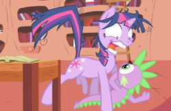 Size: 814x530 | Tagged: explicit, artist:nouveau, spike, twilight sparkle, dragon, foalcon, futa, futa on male, futa on male rape, futa twilight sparkle, g4, golden oaks library, human penis, human penis on pony, imminent rape, implied rape, imported from derpibooru, intersex, male, nudity, penis, pony, pony on dragon action, rapeface, ship:twispike, shipping, twilight snapple, unicorn, unicorn twilight