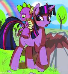 Size: 911x1002 | Tagged: explicit, artist:inkcookie, spike, twilight sparkle, blushing, dragon, drool, female, foalcon, g4, imported from derpibooru, male, masturbation, nudity, penis, pony, precum, riding, ship:twispike, straight