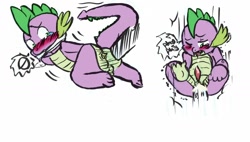 Size: 1700x967 | Tagged: explicit, artist:ladilol, spike, anal, anus, blushing, bondage, cloth gag, creampie, cum, cumming, dragon, foalcon, g4, gag, gay, imported from derpibooru, male, nudity, penis, sex