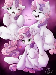 Size: 1197x1599 | Tagged: explicit, artist:dimwitdog, sweetie belle, :p, aftersex, asking for it, butt, clitoris, creampie, cum, cum in mouth, facial, female, filly, floppy ears, foal, foalcon, g4, heart, hooves, horn, human vulva on pony, implied straight, imported from derpibooru, labia, looking at you, lying down, nudity, on back, open mouth, plot, pony, sitting, solo, solo female, source needed, spread legs, spreading, sweetie butt, tongue out, underass, unicorn, useless source url, vaginal creampie, vulva
