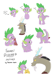 Size: 1280x1756 | Tagged: explicit, artist:hasana-chan, spike, age difference, anal, blowjob, cute, dildo, discord, draconequus, dragon, duo, duo male, foalcon, g4, gay, imported from derpibooru, licking, male, males only, nudity, oral, penis, sex toy, ship:dispike, shipping, sketch, spikabetes, vibrator, wingless spike