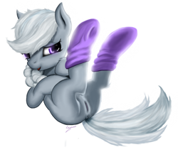 Size: 1155x987 | Tagged: explicit, artist:leyanor, silver spoon, anus, blank flank, clothes, earth pony, female, foalcon, g4, imported from derpibooru, legwear, on back, pony, presenting, socks, solo, solo female, thigh highs, underhoof, vagina