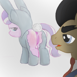 Size: 500x500 | Tagged: explicit, artist:numel, diamond tiara, anus, bunny costume, clothes, earth pony, female, filthy rich, foalcon, g4, implied incest, imported from derpibooru, male, nudity, pony, presenting, ship:filthy diamond, shipping, stallion, straight, vagina, wardrobe malfunction
