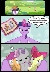 Size: 1280x1830 | Tagged: questionable, artist:ecmajor, editor:i-shooped-a-pwny, apple bloom, scootaloo, sweetie belle, twilight sparkle, bedroom eyes, book, butt, clothes, comic, cutie mark crusaders, dock, earth pony, female, filly, foal, foalcon, frown, g4, grin, imported from derpibooru, mare, pegasus, plot, pony, smiling, socks, twilight is a foal fiddler, twilight snapple, unicorn, unicorn twilight, varying degrees of want, wide eyes, yay