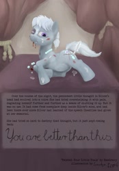 Size: 1212x1737 | Tagged: explicit, grimdark, silver spoon, fanfic:tarnished silver, abuse, blood, bukkake, crying, cum, dark, dark equestria, earth pony, female, filly, foal, foalcon, g4, ham gravy, hamgravy, illustration, implied straight, imported from derpibooru, pony, silverbuse, solo, solo female, spoonabuse