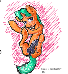 Size: 386x417 | Tagged: explicit, balls, bg, flockdraw, foalcon, g4, imported from derpibooru, male, nudity, penis, pony, snails, solo, solo male, traditional art