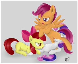 Size: 1500x1227 | Tagged: explicit, artist:43roken, apple bloom, scootaloo, sweetie belle, cmc threesome, crotchboobs, cunnilingus, cutie mark crusaders, earth pony, female, filly, foal, foalcon, g4, group sex, horn, imported from derpibooru, lesbian, licking, lying, nipples, nudity, oral, pegasus, pony, sex, ship:sweetiebloomaloo, shipping, spread wings, standing, threesome, tongue out, unicorn, vagina, vulva, wingboner, wings