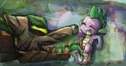 Size: 2983x1568 | Tagged: explicit, artist:buttercupsaiyan, spike, blowjob, dendrophilia, dragon, drool, fetish, foalcon, g4, gay, hemipenis, imported from derpibooru, interspecies, licking, male, my little pony: friendship is magic, nudity, oral, penis, season 3, spike at your service, timber wolf, tongue out, wingless spike