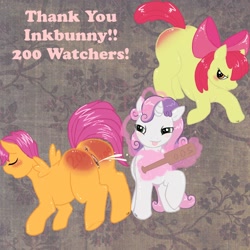 Size: 1200x1200 | Tagged: explicit, apple bloom, scootaloo, sweetie belle, anus, cutie mark crusaders, female, foalcon, foaldom, g4, imported from derpibooru, lesbian, nudity, paddle, spanking, squirting, vagina, vaginal secretions