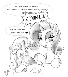 Size: 875x991 | Tagged: explicit, artist:melancholy, rarity, sweetie belle, assisted blowjob, big macintosh, blowjob, cum, earth pony, foalcon, g4, group sex, heart, imported from derpibooru, male, nudity, oral, penis, pony, semi-incest, sex, sexual tutelage, ship:sweetiemac, shipping, stallion, straight, threesome