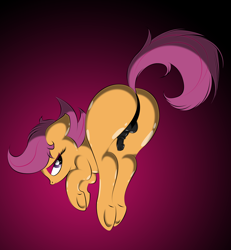 Size: 2199x2381 | Tagged: explicit, artist:v-d-k, scootaloo, balls, bedroom eyes, butt, dickgirl, digital art, foalcon, futa, futa scootaloo, g4, imported from derpibooru, intersex, nudity, penis, plot, pony, presenting, scootabutt, shiny, simple background, solo, solo futa