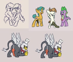 Size: 1280x1097 | Tagged: explicit, artist:ponchuzn, spike, anus, balls, butt, cum, featherweight, foalcon, frottage, g4, gay, griffon, gustave le grande, hyper, imported from derpibooru, male, males only, nudity, penis, pipsqueak, plot, presenting, shady daze, simplistic anus, snails