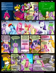 Size: 1165x1525 | Tagged: explicit, artist:kitsuneyoukai, apple bloom, fluttershy, pinkie pie, rarity, spike, twilight sparkle, oc, comic:dragon you over, anatomy, anus, breasts, canine penis, comic, featureless breasts, foalcon, furry, g4, imported from derpibooru, knot, nudity, penis, pinkamena diane pie, vagina, zebra, zecora