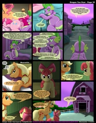 Size: 1165x1500 | Tagged: explicit, artist:kitsuneyoukai, apple bloom, applejack, pinkie pie, spike, comic:dragon you over, anus, comic, cum, dragon, female, foalcon, g4, imported from derpibooru, male, nudity, straight, vagina