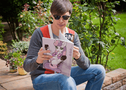 Size: 600x429 | Tagged: questionable, artist:ecmajor, sweetie belle, animated, dock, fake, foalcon, g4, human, imported from derpibooru, irl, irl human, magazine, male, photo, reading