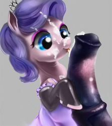 Size: 804x900 | Tagged: explicit, artist:doppelgaenger, diamond tiara, clothes, cum, facial, female, foalcon, g4, horsecock, imported from derpibooru, legwear, licking, licking cock, male, nudity, oral, penis, sex, stockings, straight, thigh highs, tongue out