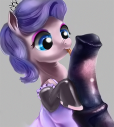 Size: 811x900 | Tagged: explicit, artist:doppelgaenger, diamond tiara, clothes, female, foalcon, g4, horsecock, imported from derpibooru, legwear, licking, licking cock, male, nudity, oral, penis, sex, size difference, stockings, straight, thigh highs, tongue out