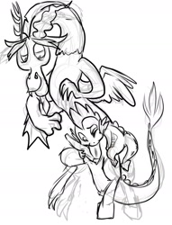 Size: 1500x1964 | Tagged: explicit, spike, artist needed, blowjob, discord, dragon, foalcon, g4, gay, hemipenis, imported from derpibooru, interspecies, male, males only, nudity, oral, penis, ship:dispike, shipping, sketch