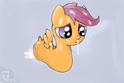 Size: 1800x1200 | Tagged: explicit, grotesque, artist:lumpy spicy pony, scootaloo, aftersex, amputee, creampie, cum, cum dump, docked, facial, female, foalcon, g4, imported from derpibooru, nudity