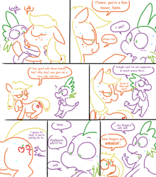 Size: 815x922 | Tagged: explicit, artist:weaver, applejack, spike, comic:applejack season, age difference, comic, dragon, duo, duo male and female, earth pony, female, foalcon, french kiss, funny porn, g4, implied fingering, imported from derpibooru, interspecies, kissing, male, pony, ship:applespike, shipping, simple background, straight, straight shota, sweat, vaginal secretions, weaver you magnificent bastard, white background, wingless spike