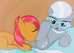Size: 1051x759 | Tagged: explicit, artist:swfpony, babs seed, silver spoon, adorababs, animated, babspoon, cunnilingus, cute, cute porn, earth pony, eyes closed, female, foalcon, g4, gif, glasses, imported from derpibooru, lesbian, nudity, open mouth, pony, vaginal secretions, vulva