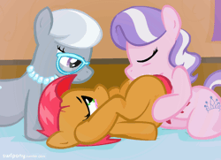 Size: 1051x759 | Tagged: explicit, artist:swfpony, babs seed, diamond tiara, silver spoon, adorababs, animated, babspoon, cunnilingus, cute, cute porn, earth pony, eyes closed, female, foalcon, g4, gif, glasses, imported from derpibooru, lesbian, nudity, pony, ship:babstiara, shipping