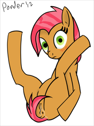 Size: 744x1000 | Tagged: explicit, artist:ponder, babs seed, anus, blushing, female, foalcon, g4, imported from derpibooru, nudity, pony, solo, solo female, vaginal secretions, vulva