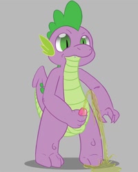 Size: 800x1000 | Tagged: explicit, artist:ziyen, spike, dragon, foalcon, g4, imported from derpibooru, male, nudity, penis, pissing, simple background, solo, solo male, urine, watersports