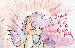 Size: 1140x729 | Tagged: explicit, artist:slightlyshade, rainbow dash, scootaloo, blushing, drool, female, foalcon, g4, imported from derpibooru, lesbian, mare on filly, nudity, orgasm, pegasus, pony, ship:scootadash, shipping, traditional art
