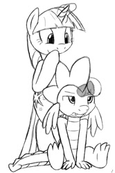 Size: 518x780 | Tagged: explicit, artist:tg-0, spike, twilight sparkle, brainfuck, dragon, female, foalcon, funny porn, futa, futa twilight sparkle, g4, imported from derpibooru, intersex, literal mindfuck, magic, male, monochrome, nudity, penis, pony, ship:twispike, shipping, sketch, straight, unicorn, unicorn twilight