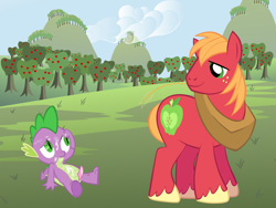 Size: 3000x2256 | Tagged: explicit, spike, age difference, big macintosh, cum, dragon, duo, duo male, earth pony, facial, foalcon, g4, gay, imported from derpibooru, interspecies, male, males only, nudity, penis, pony, ship:spikentosh, shipping, show accurate, show accurate porn, stallion, wingless spike