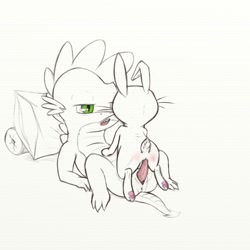 Size: 1000x1000 | Tagged: explicit, artist:rhythmlines, spike, anal, angel bunny, animal, anus, bestiality, butt blush, cowgirl position, dragon, foalcon, g4, gay, imported from derpibooru, interspecies, larger male, male, maledom, malesub, nudity, paw pads, paws, penis, rabbit, sex, ship:angelspike, size difference, smaller male, submissive, tapered penis