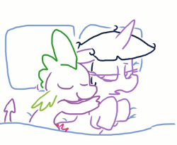 Size: 516x424 | Tagged: questionable, artist:weaver, spike, twilight sparkle, accidental sex, animated, bed, dragon, female, foalcon, g4, humping, implied sex, imported from derpibooru, interspecies, male, obscured penetration, sex, ship:twispike, shipping, simple background, softcore, straight, white background