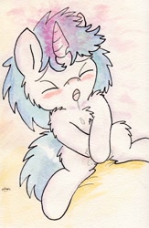 Size: 731x1121 | Tagged: explicit, artist:slightlyshade, blushing, clopping, dj pon-3, drool, female, foalcon, g4, imported from derpibooru, masturbation, nudity, pony, solo, solo female, traditional art, vaginal secretions, vinyl scratch