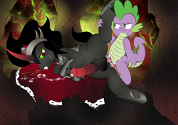 Size: 3497x2465 | Tagged: explicit, artist:v-d-k, spike, abuse, age difference, anal, anal orgasm, balls, cape, clothes, cum, cum on the cape, dialogue, dragon, dragon on pony action, duo, duo male, embarrassed, english, foalcon, fucked sideways, g4, gay, horn, horsecock, imported from derpibooru, interspecies, king sombra, male, male on male rape, nudity, orgasm, penetration, penis, pony, reverse foalcon, sex, ship:spikebra, shipping, sideways, size difference, sombra eyes, sombrabuse, spike raping king sombra, spike vs sombra, spikedom, stallion, unicorn, wingless spike