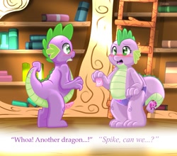 Size: 995x875 | Tagged: explicit, artist:kitsuneyoukai, spike, barb, blushing, clothes, condom, dragon, female, foalcon, g4, imported from derpibooru, male, nudity, panties, penis, rule 63, self paradox, selfcest, ship:spikebarb, shipping, straight, underwear