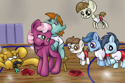 Size: 995x661 | Tagged: explicit, artist:ragingsemi, aftersex, balls, cheerilee, cheerilee gets all the colts, colt, crotch bulge, cum, earth pony, featherweight, female, foal, foalcon, g4, imported from derpibooru, male, mare, mare on colt, nudity, penis, pipsqueak, pony, sex, shady daze, ship:cheerisnails, ship:cheerisnips, shipping, snails, snips, straight, straight shota, unicorn, watching