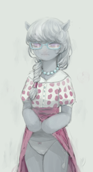 Size: 694x1280 | Tagged: questionable, artist:verrrrry, silver spoon, bipedal, cameltoe, clothes, crying, dead source, earth pony, female, flashing, foalcon, g4, glasses, hind legs, imported from derpibooru, legs together, panties, pony, presenting, ribbon, semi-anthro, skirt, skirt lift, underwear, upskirt, white underwear