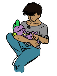 Size: 530x700 | Tagged: explicit, spike, artist needed, dragon, foalcon, g4, gay, hemipenis, human, human on dragon action, imported from derpibooru, interspecies, male, males only, masturbation, nudity, penis, wingless spike