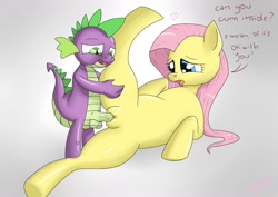 Size: 1280x905 | Tagged: explicit, artist:smog, fluttershy, spike, balls, creampie request, dragon, female, foalcon, g4, imported from derpibooru, interspecies, male, nudity, penis, sex, ship:flutterspike, straight, vagina