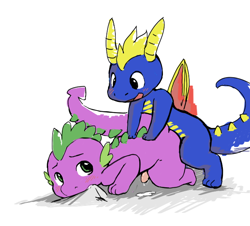 Size: 646x583 | Tagged: explicit, artist:harmarist, spike, anal, blushing, crossover, cum, dragon, foalcon, g4, gay, imported from derpibooru, male, maledom, malesub, nudity, penis, sex, ship:spikero, shipping, spyro the dragon, spyro the dragon (series), submissive, wingless spike